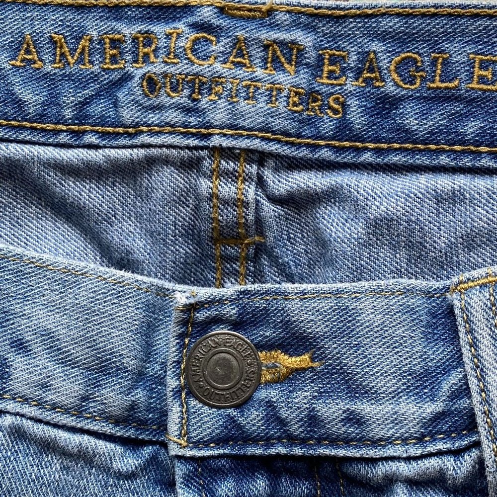 American Eagle Outfitter Mens Slim Straight Destroyed Zip Fly Jeans Sz 33/30 - Picture 9 of 11